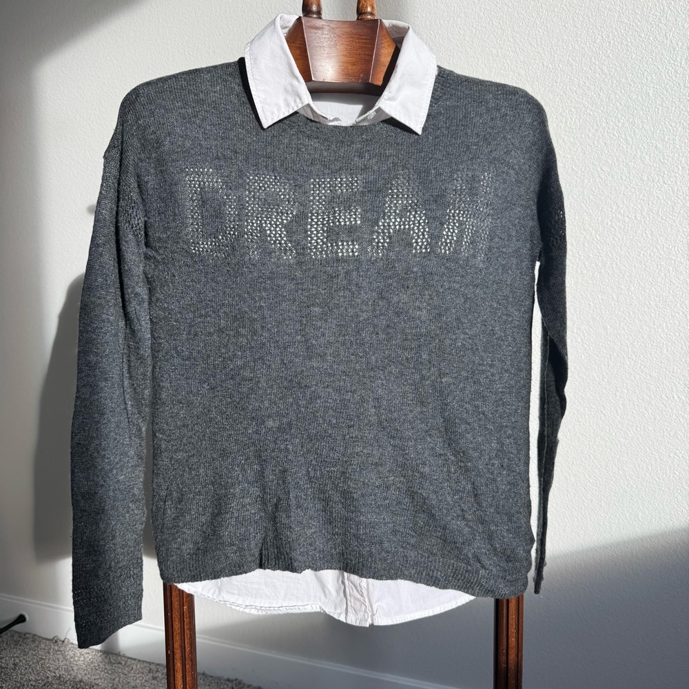 Velvet by Graham & Spencer DREAM Wool Cashmere Sweater Gray S P Fall Y2K
